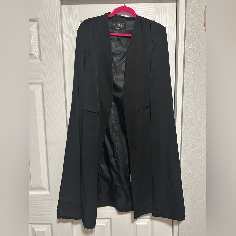 BLACK TALL LONGLINE CAPE BLAZER - Picture 2 of 4